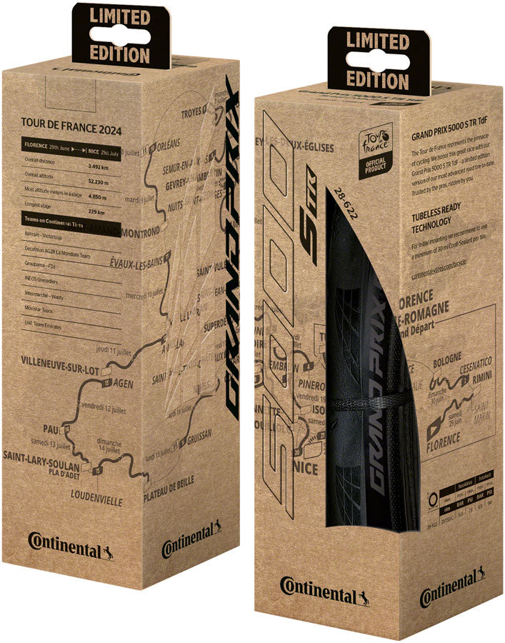 Continental Grand Prix 5000 S TR Tire - 700 x 28, Tubeless, Folding, Black/Tour de France Limited Edition, BlackChili, Vectran, Lazer Grip