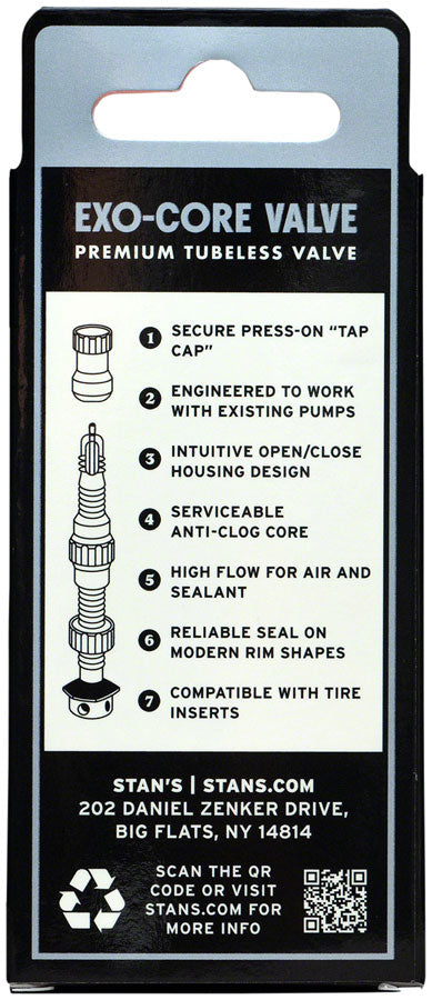 Stan's Tubeless Exo-Core Valve Stems - Alloy, Tall, Black, Pair