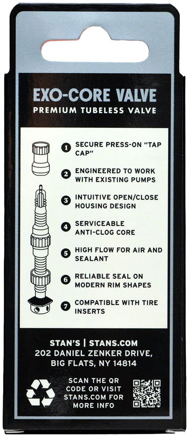 Stan's Tubeless Exo-Core Valve Stems - Alloy, Extra Tall, Black, Pair