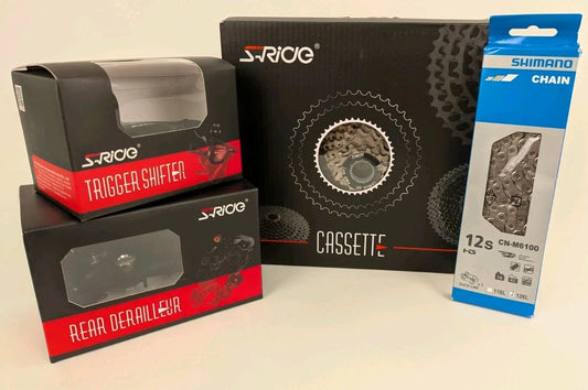 S Ride 1x 12 Speed 4 pc Mountain Bike Groupset shifter, 11-46 cassette, Rear Derailleur, Shimano m610 Chain