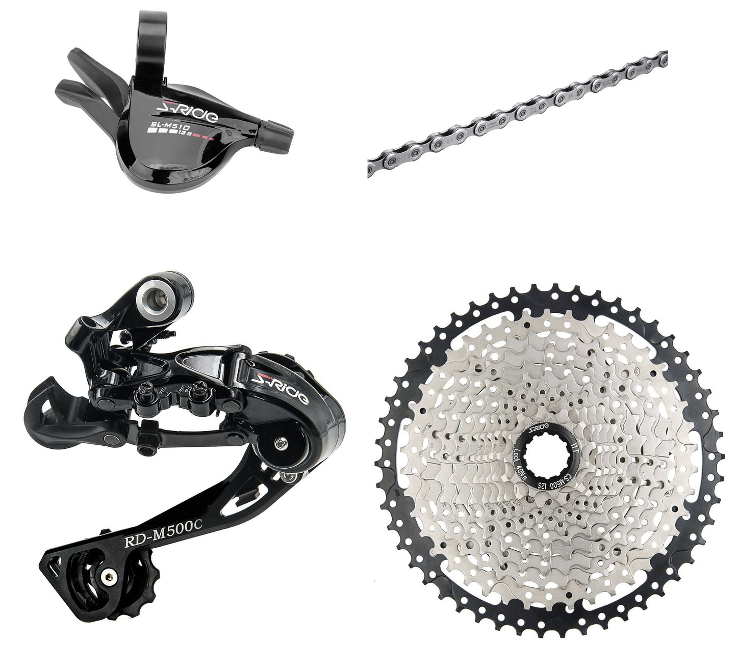 S Ride 1x 12 Speed 4 pc Mountain Bike Groupset Shifter, 11-50 cassette, Rear Derailleur, Shimano m610 Chain