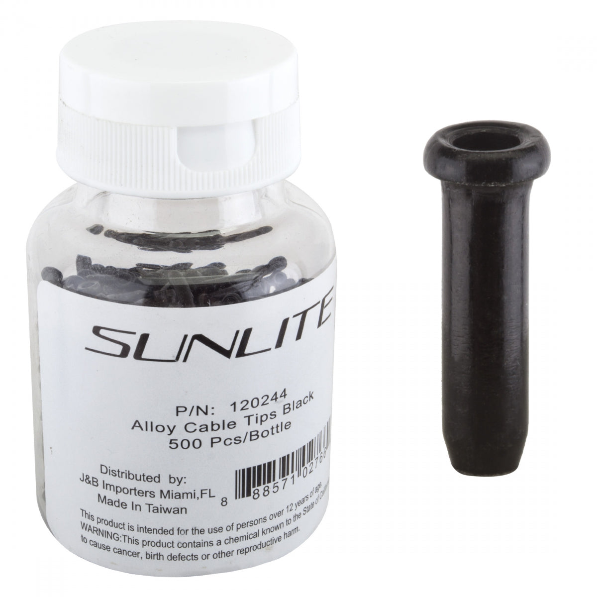 Sunlite Cable Tips, Alloy, Black, Bottle of 500