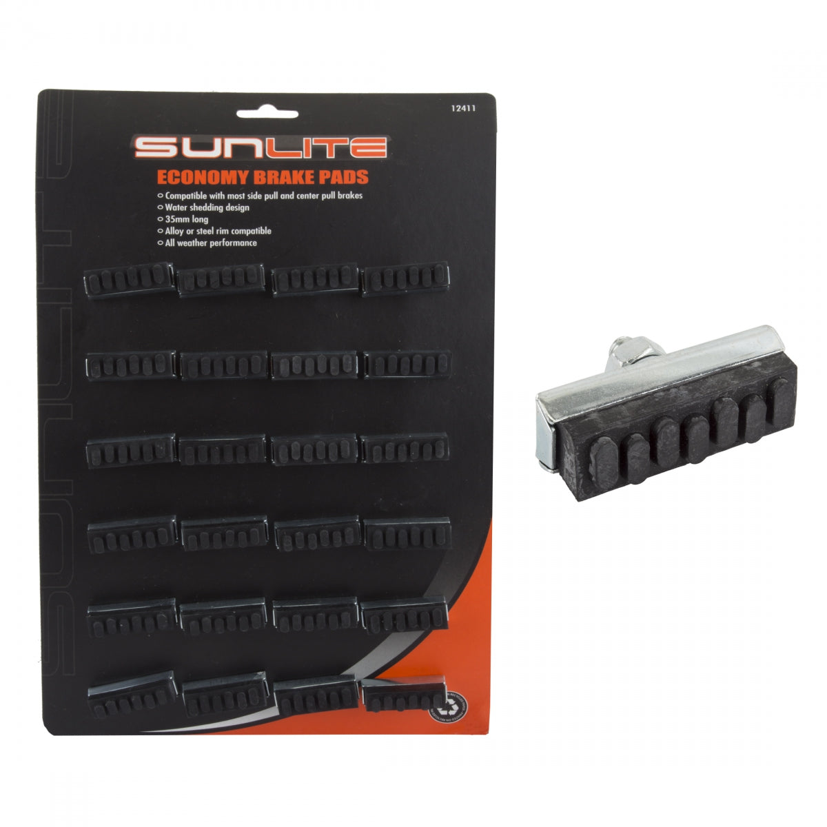 Sunlite Road Brake Shoes, Black, Card with 12 Pairs