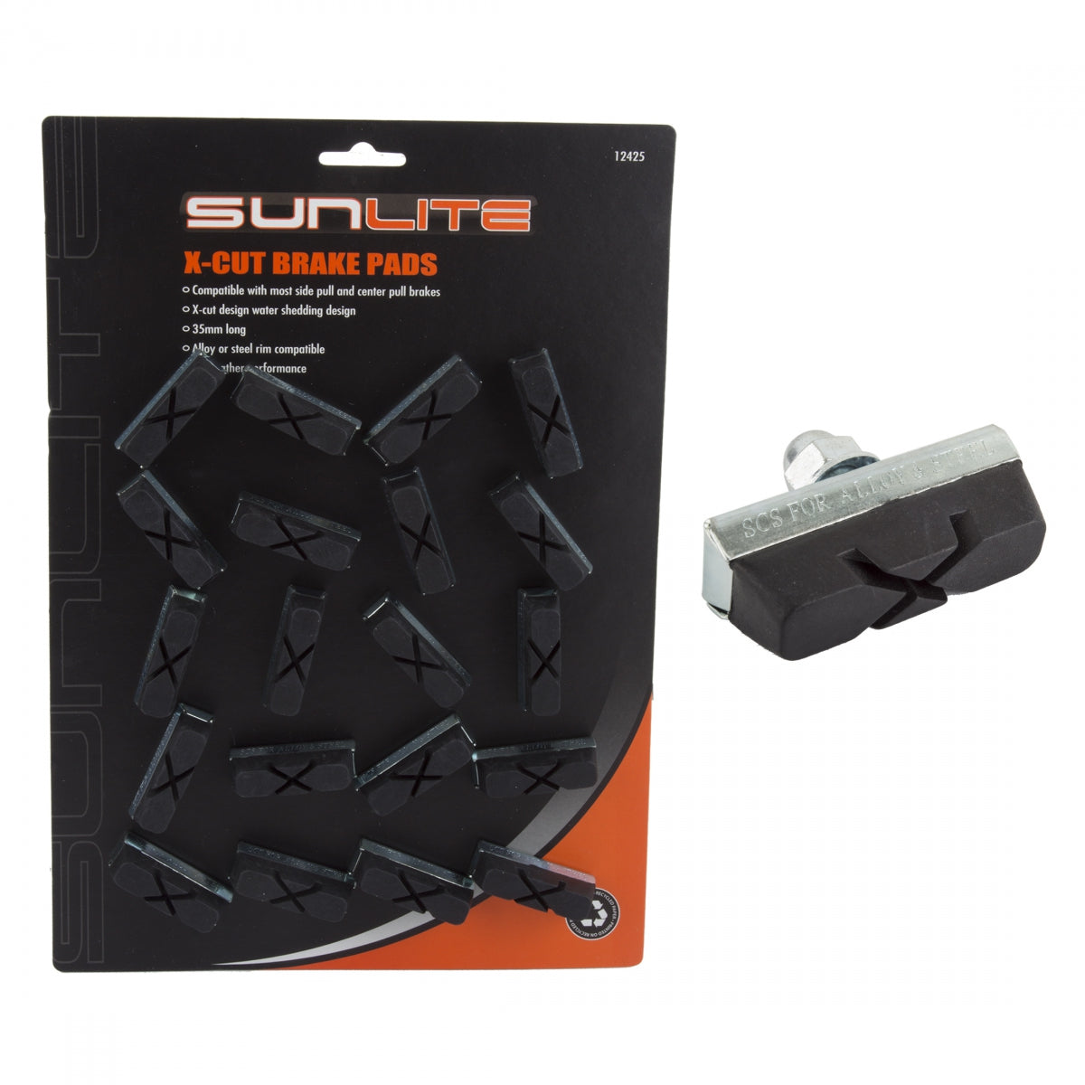 Sunlite X-Cut Brake Shoes, Black, Card with 10 Pairs