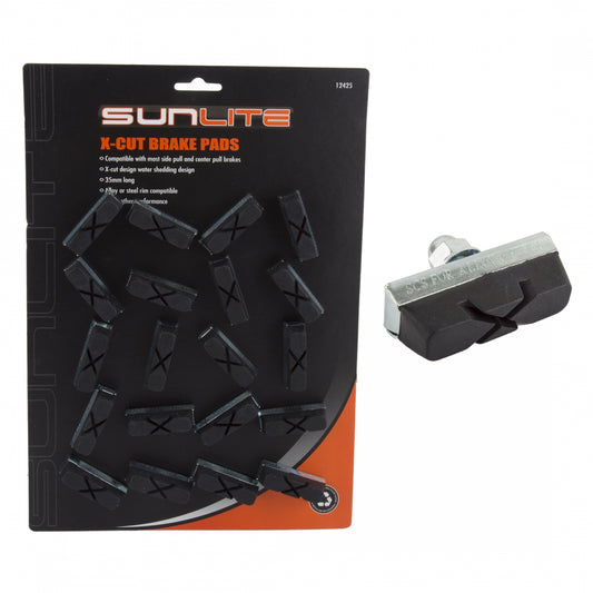 Sunlite X-Cut Brake Shoes, Black, Card with 10 Pairs