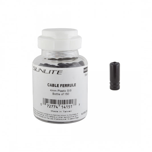 Sunlite SIS Cable Ferrule, Plastic, 4mm, Black, Bottle of 150