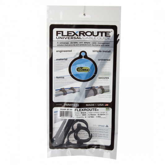 Cobra FlexRoute Cable GuidesÂ with Ties, Black, 4 Pack