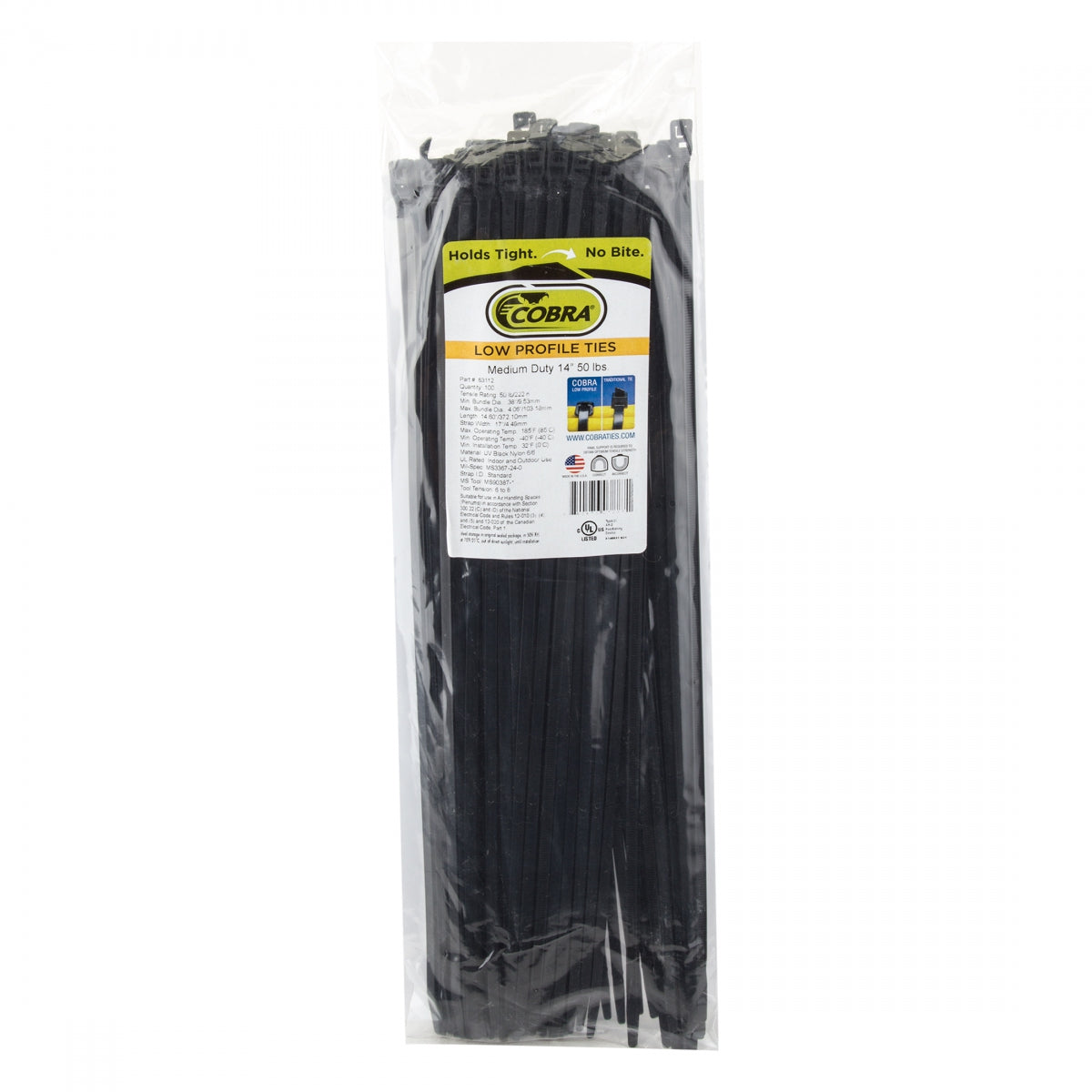 Cobra FlexRoute Ties, 14",Â Black, Pack of 100