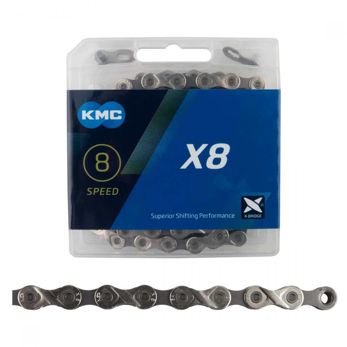 KMC X8.93 Chain, 7/8-Speed, 1/2" x 3/32", 116-Link, Silver/Dark Silver