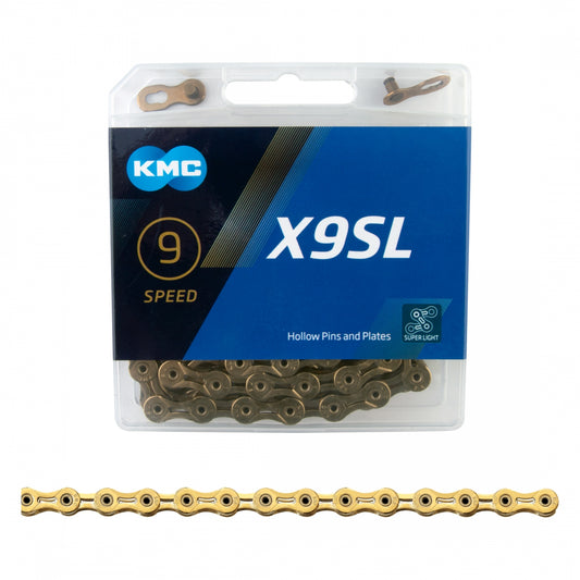 KMC X9SL Chain, 9-speed, 1/2" x 3/32", Hollow Pin and Hollow Plate, Gold