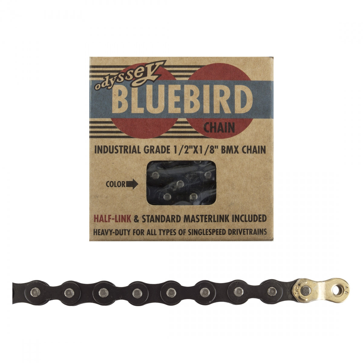 Odyssey Bluebird Chain with Half Link, Single-Speed, 1/2" x 1/8", Black