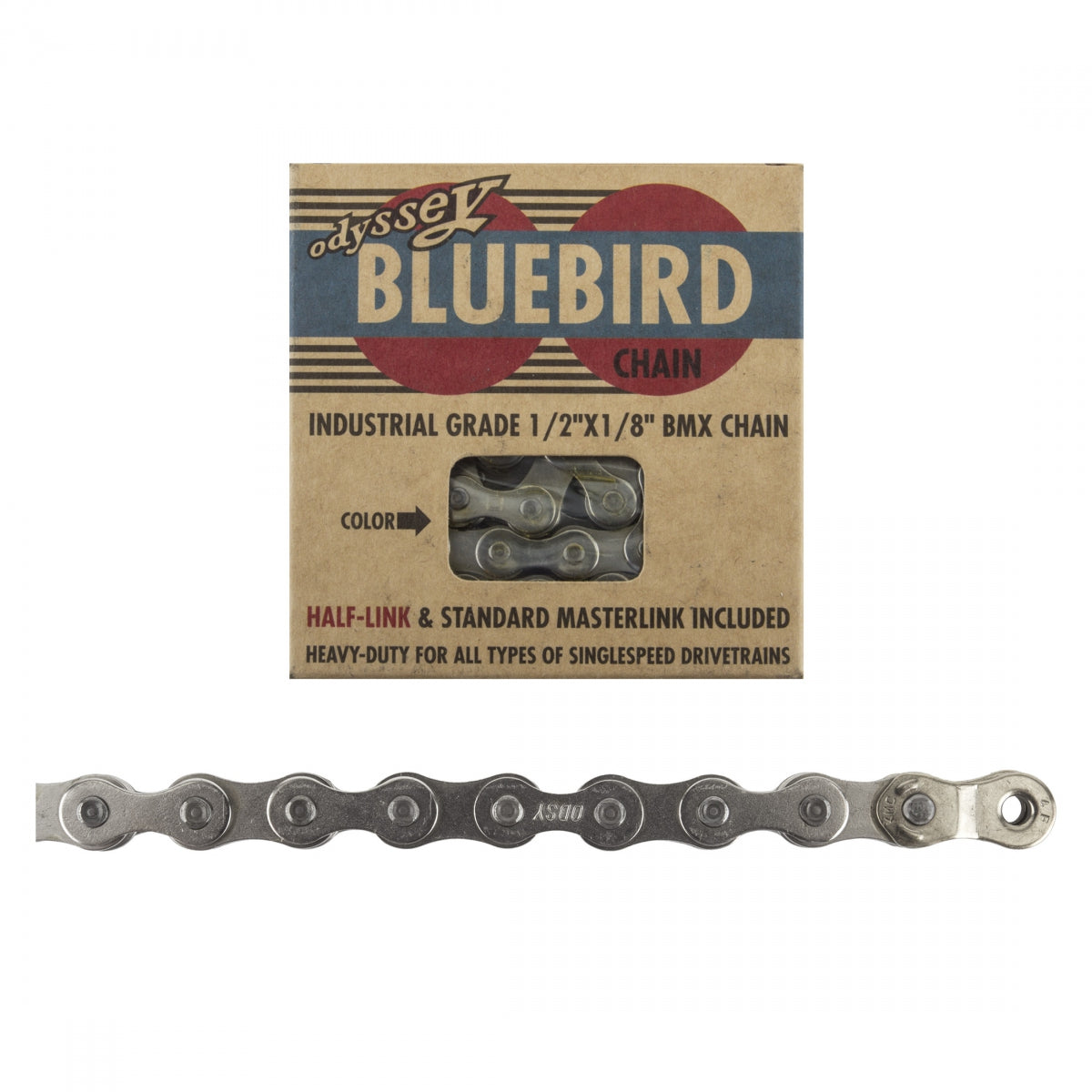 Odyssey Bluebird Chain with Half Link, Single-Speed, 1/2" x 1/8", Silver