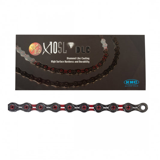 KMC X10SL DLC Chain, 10-Speed, 1/2" x 3/32", 5.8mm, 112-Link, Black/Red