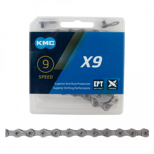 KMC X9EPT EcoProTeQ Chain for eBike, 9-Speed, 1/2" x 3/32" x 116L, Silver