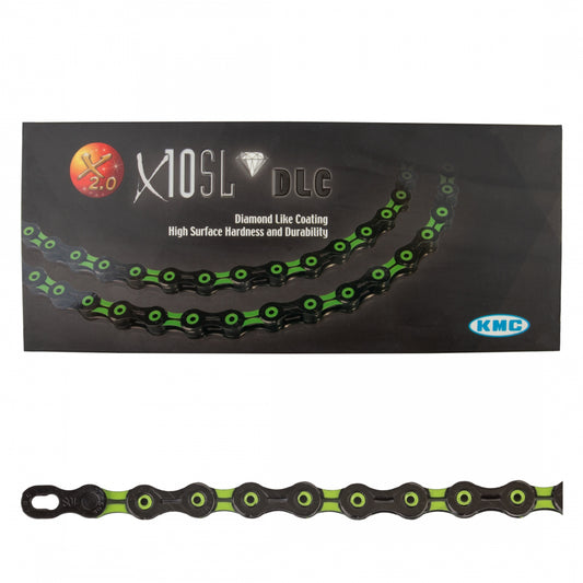 KMC X10SL Chain, 10-Speed, 1/2" x 11/128" x 116-Link. Black/Green