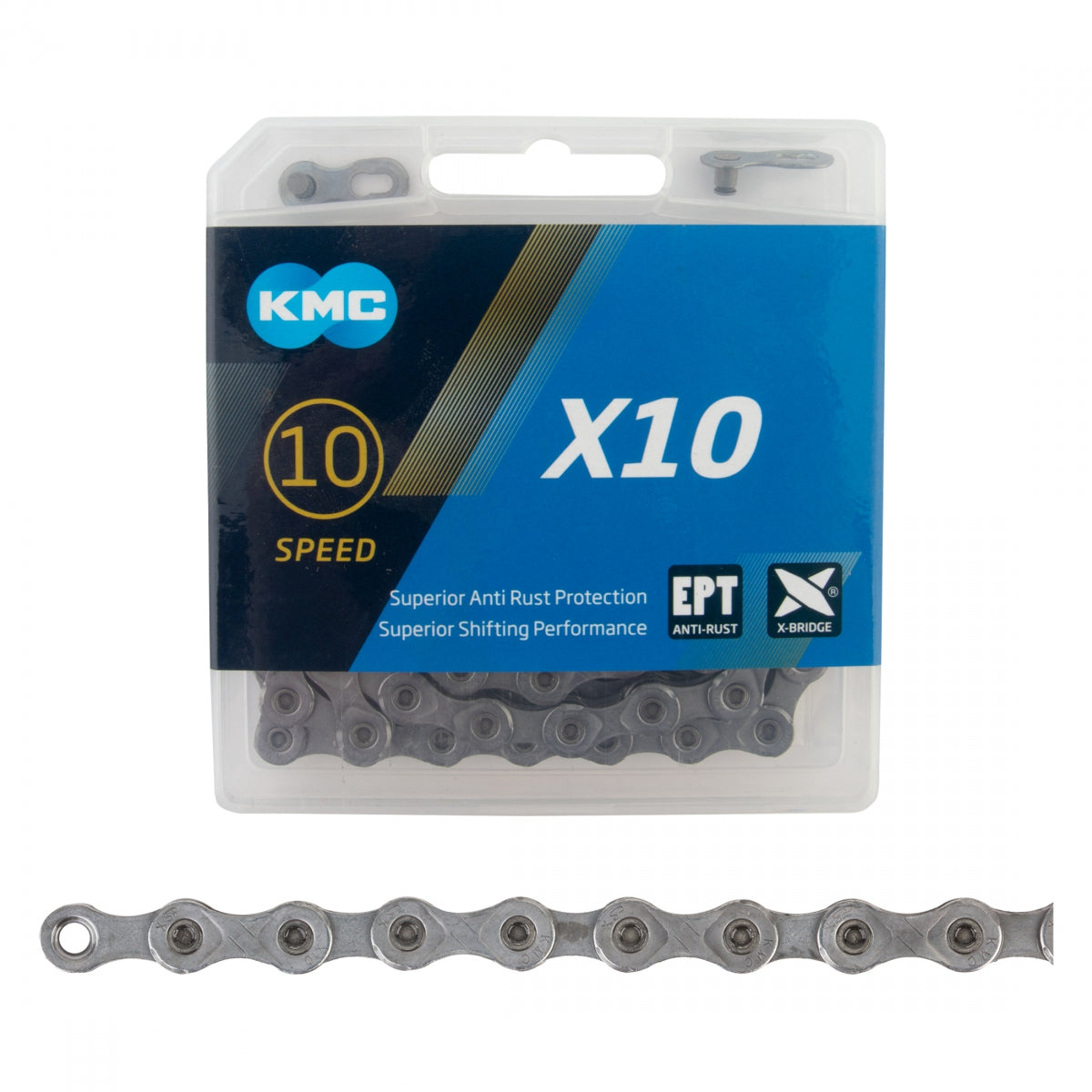 KMC X10 EPT 10-Speed Chain – 114L, Anti-Rust Weatherproof, Fits Shimano/SRAM