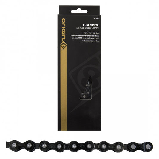 Origin8 Single Speed Rust Buster Chain with Master Link, 112L, 1/2" x 1/8", Black