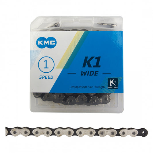 Chain Kmc 1/2X1/8 K1 Wide 1S Sl/Bk 112L