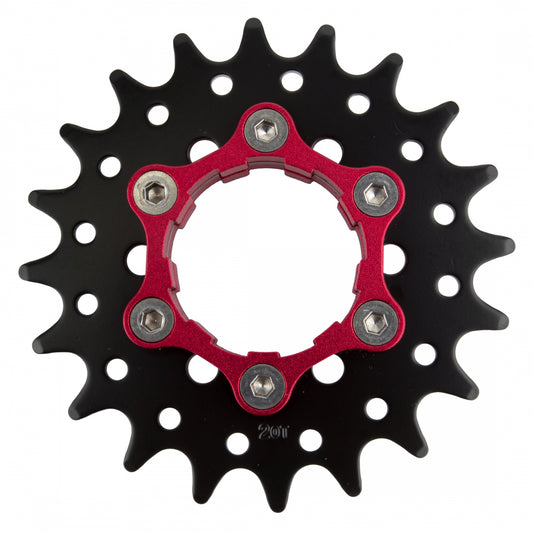 Origin8 Ultim8 Single Speed Cassette Cog with 6-Bolt Disc Mount, 20T x 3/32", Black/Red