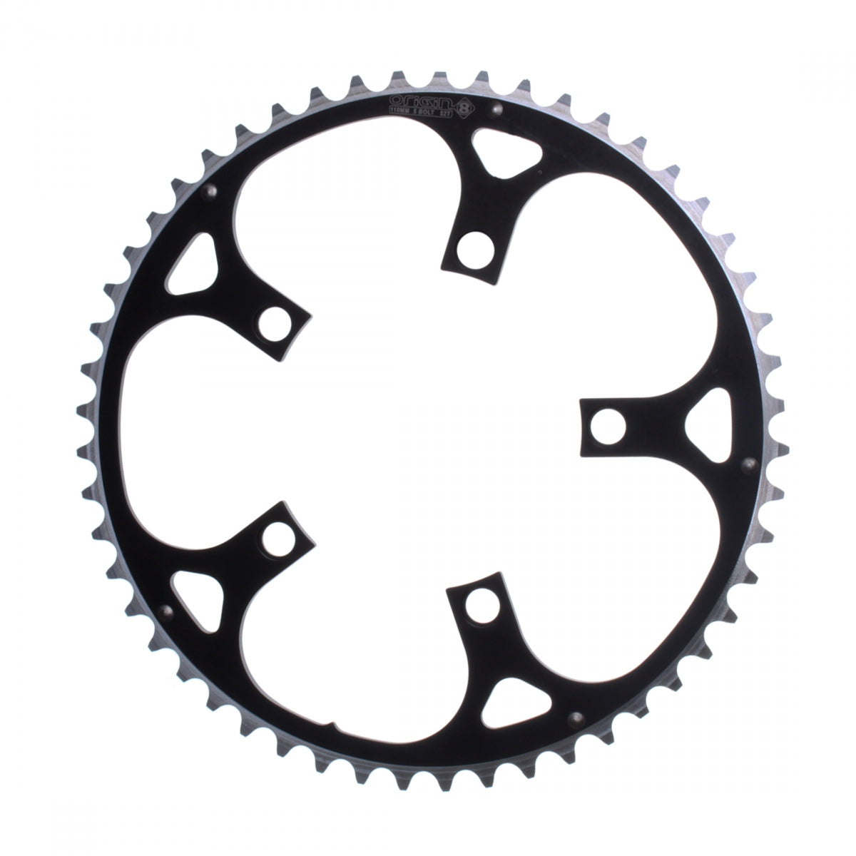 Origin8 Alloy Ramped Chainring, 110mm, 5-Bolt, 52T, Black/Silver