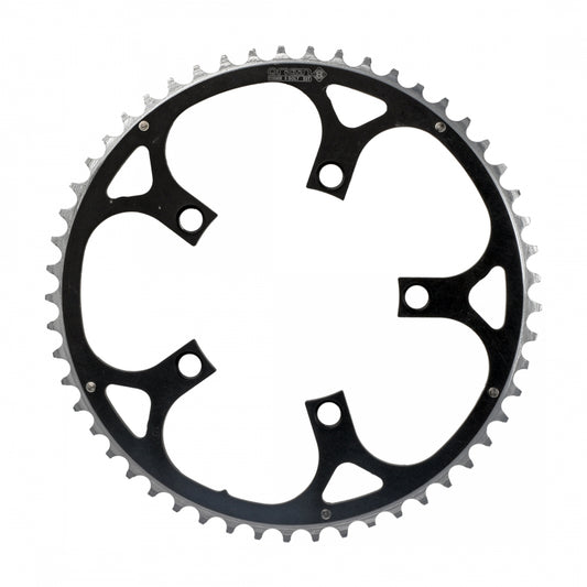 Origin8 Alloy Ramped Chainring, 110mm, 5-Bolt, 53T, Black/Silver