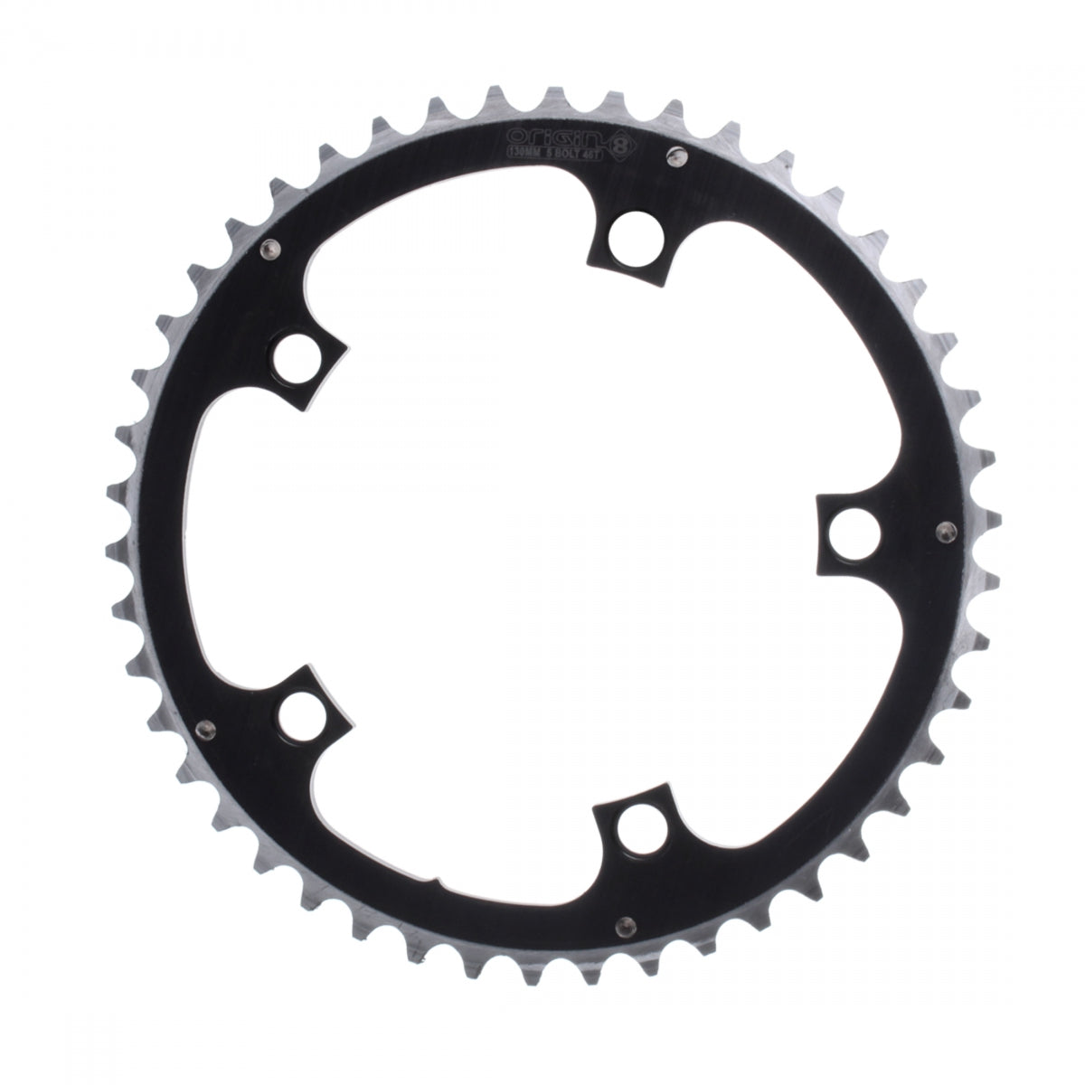 Origin8 Alloy Ramped Chainring, 130mm, 5-Bolt, 46T, Black/Silver