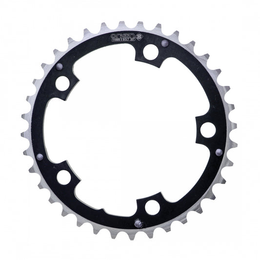 Origin8 Alloy Ramped Chainring, 110mm, 5-Bolt, 36T, Black/Silver