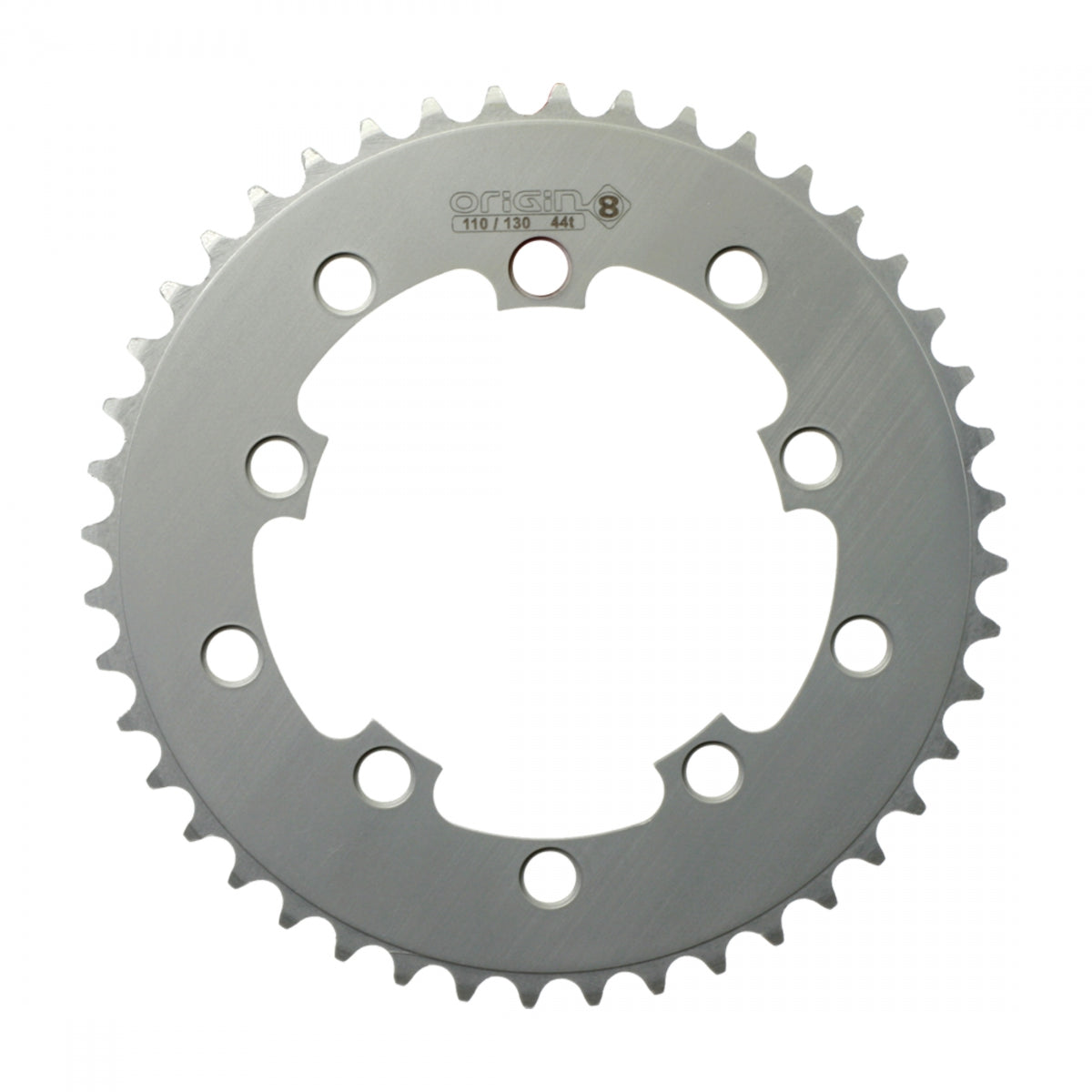 Origin8Â Single Speed Chainring, 10H, 44T, 110mm/130mm Mount, 1/2" x 1/8", Silver