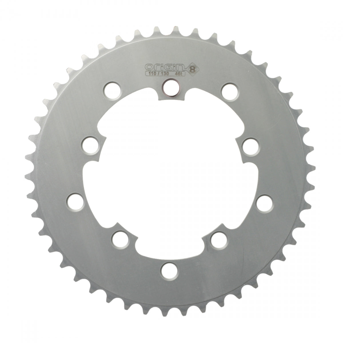 Origin8Â Single Speed Chainring, 10H, 46T, 110mm/130mm Mount, 1/2" x 1/8", Silver