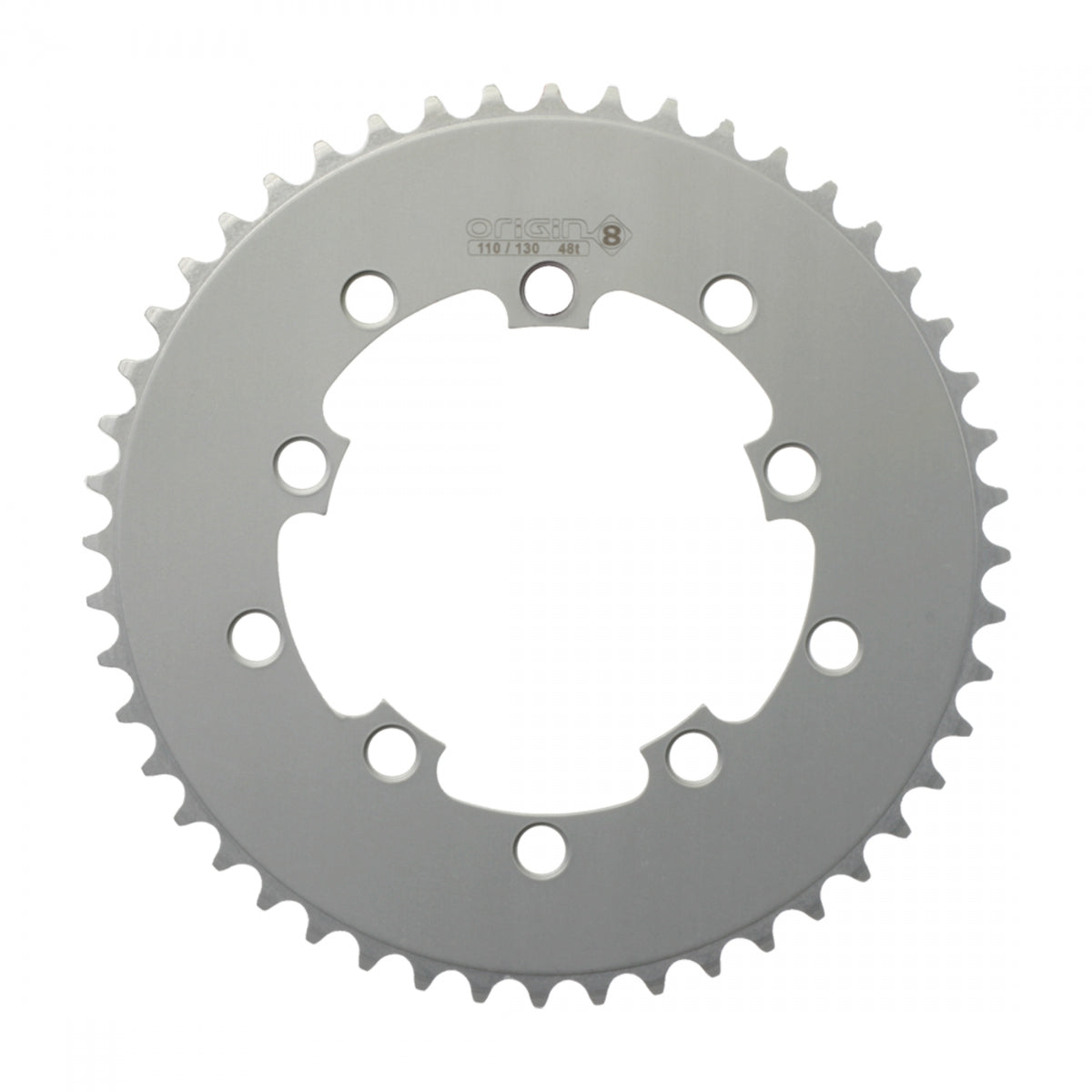 Origin8Â Single Speed Chainring, 10H, 48T, 110mm/130mm Mount, 1/2" x 1/8", Silver