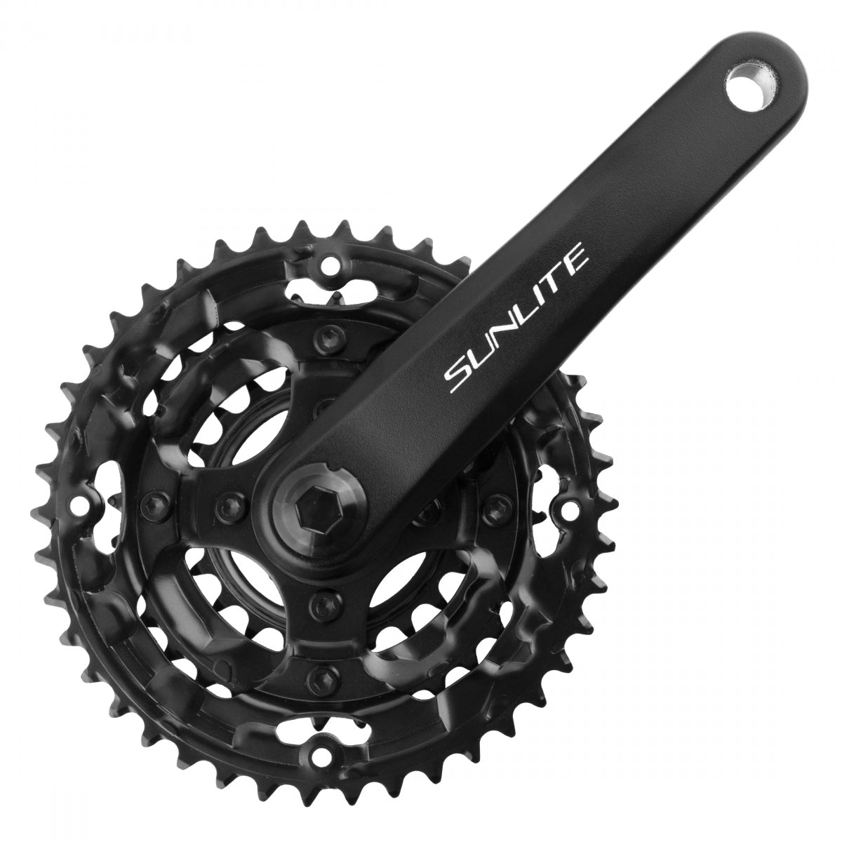 Sunlite MTB Triple Crankset, 7/8 Speed, Square Spindle, with Cog, Alloy, 170x42-32-22, Black/Black