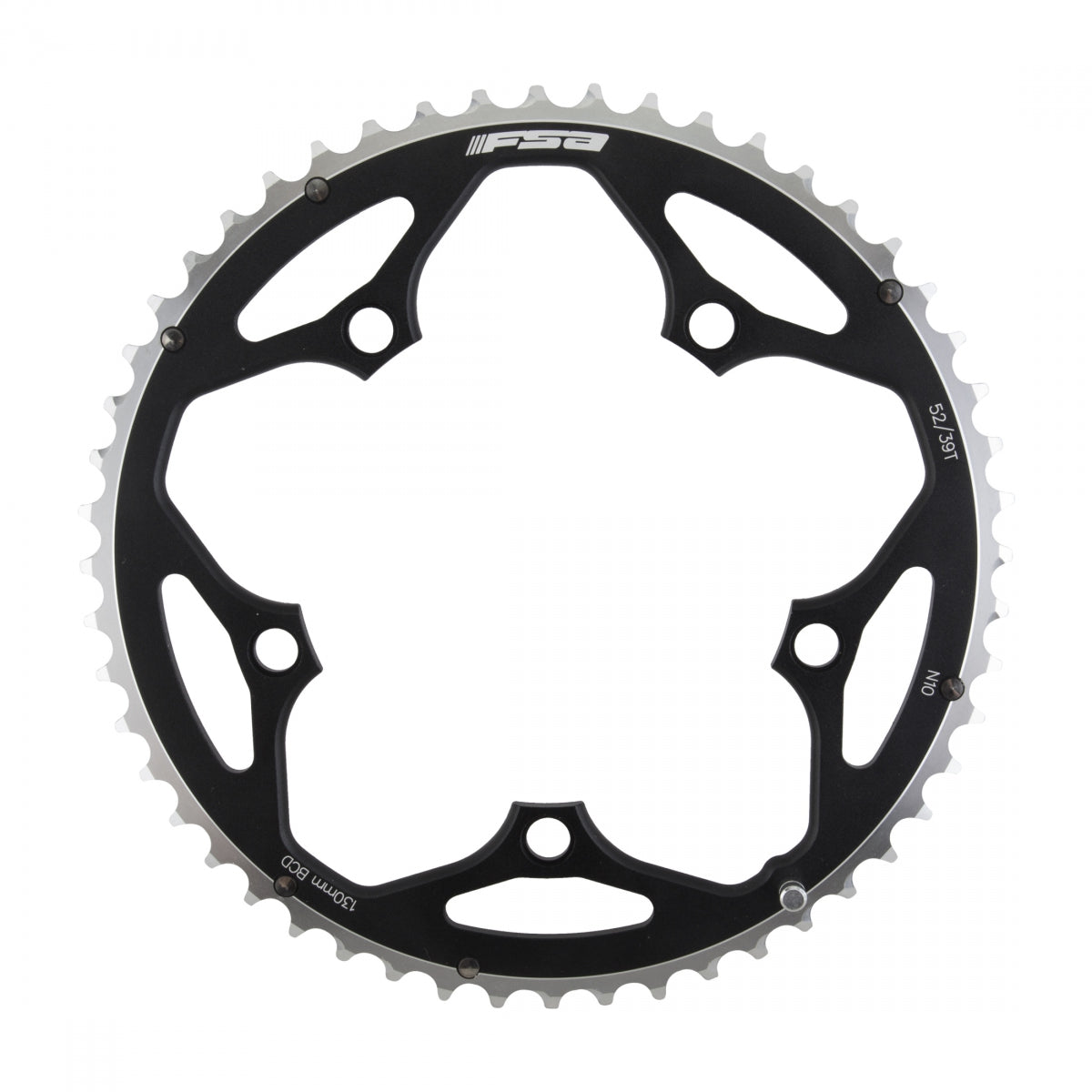 FSA Pro Road Chainring, 130mm x 52T, 5-Bolt, 10sp Triple, Alloy, Black