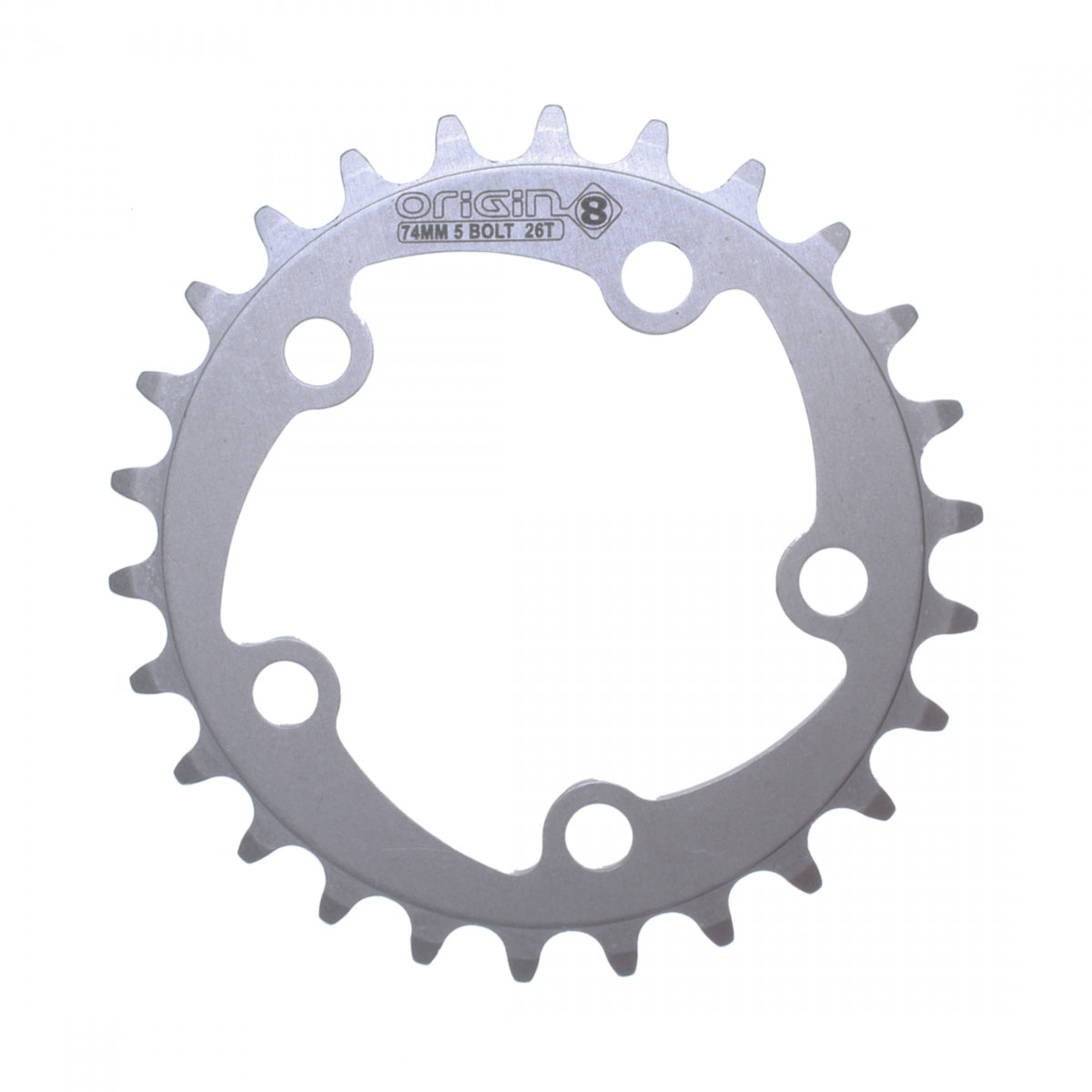 Origin8 Alloy Blade Chainring, 74mm, 5-Bolt, 26T, Silver