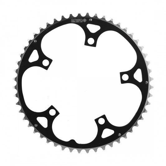 Origin8 Alloy Ramped Chainring, 130mm, 5-Bolt, 52T, Black/Silver