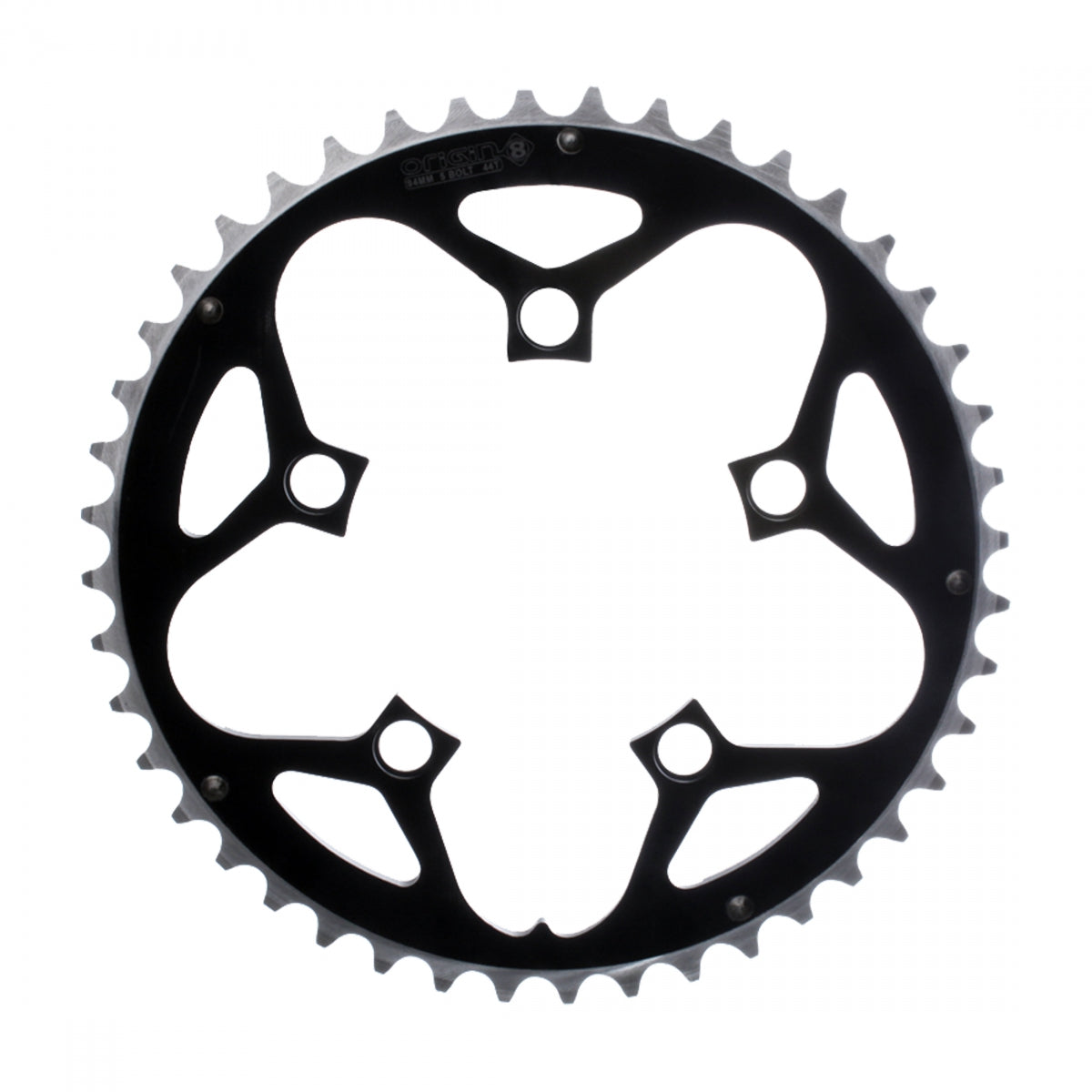 Origin8 Alloy Ramped Chainring, 130mm, 5-Bolt, 53T, Black/Silver