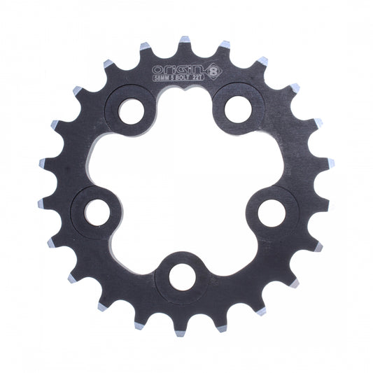 Origin8 Alloy Ramped Chainring, 58mm, 5-Bolt, 22T, Black/Silver