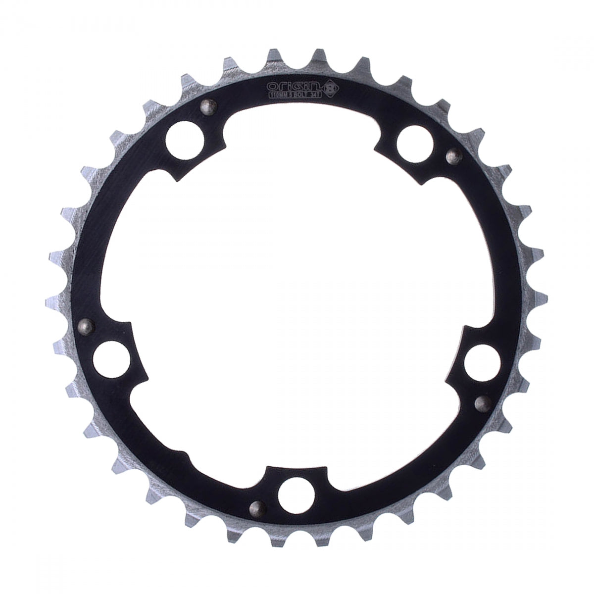 Origin8 Alloy Ramped Chainring, 94mm, 5-Bolt, 32T, Black/Silver