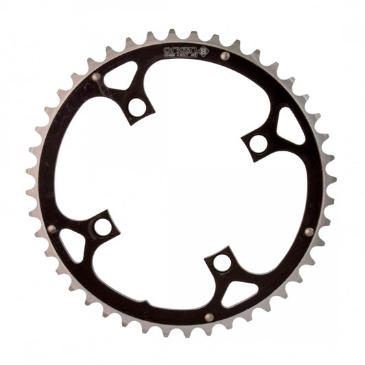 Origin8 Alloy Ramped Chainring, 104mm, 4-Bolt, 44T, Black/Silver