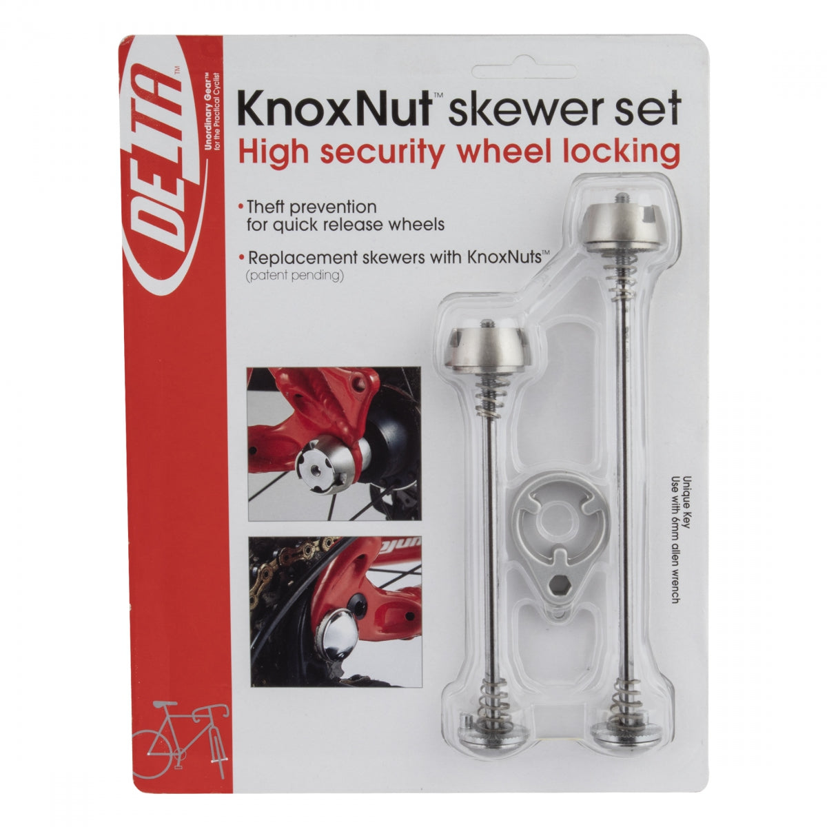 Delta KnoxNuts Locking Wheel Skewers with Key, Front & Rear