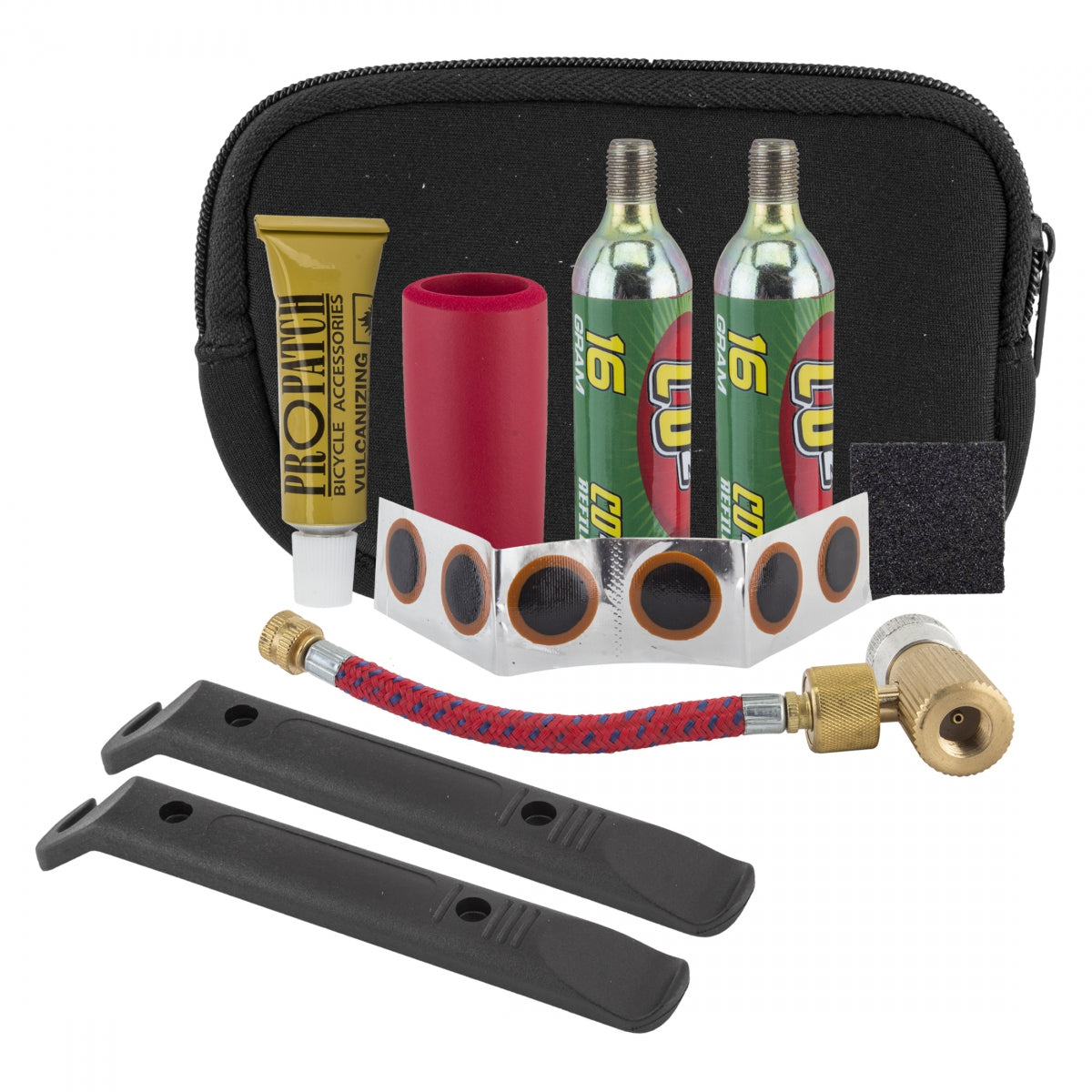 Pump Mr Tuffy Co2 Repair Kit Road W/Control/2-16G/Patch Kit/2-Tire Levers/Zipper Bag