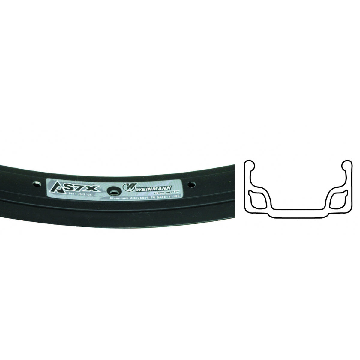 Weinmann Wei As7X 24 in Bicycle Rim Black 36H Disc Brake