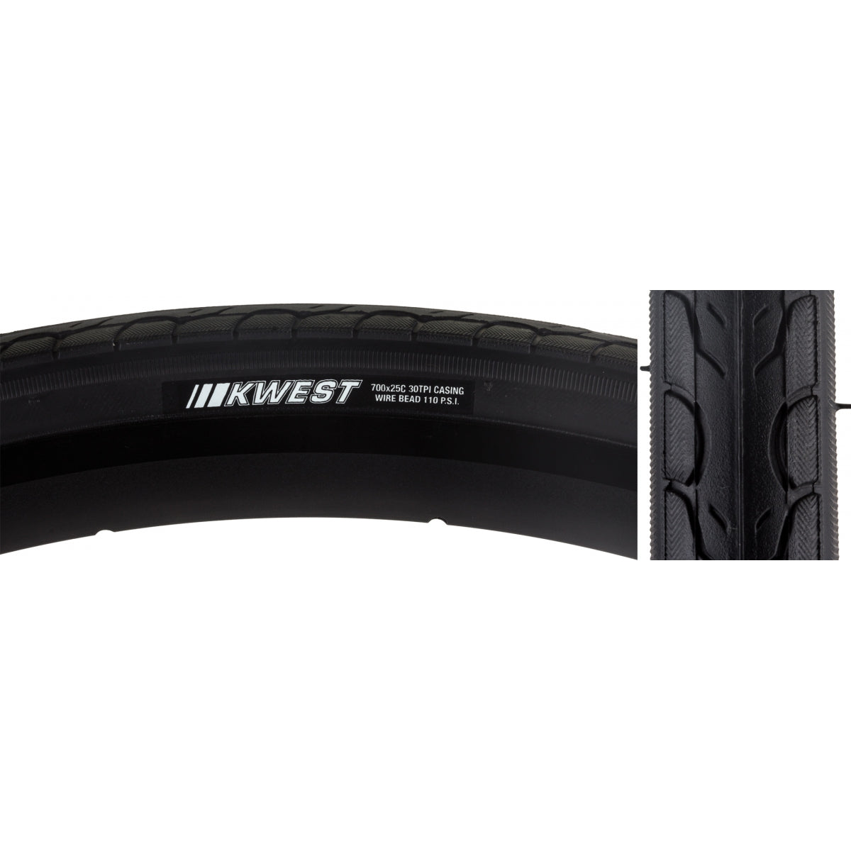 Tire Ken Kwest 700X25 Black/Bk Src/30 Wire 110Psi