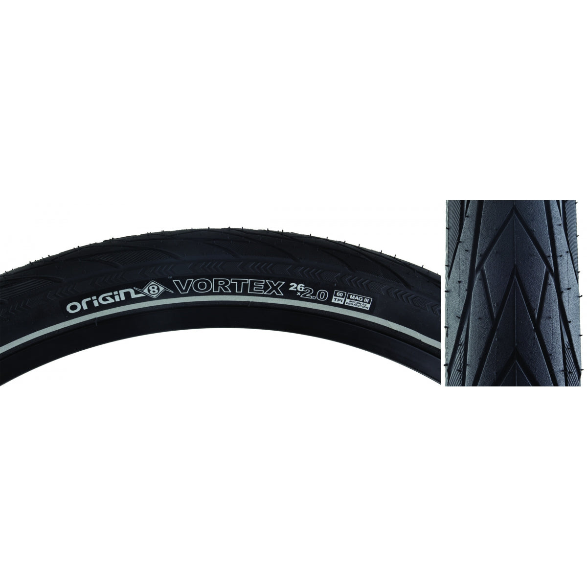 Tire Origin8 Vortex 26X2.00 Wire Belt Black/Bk/Ref