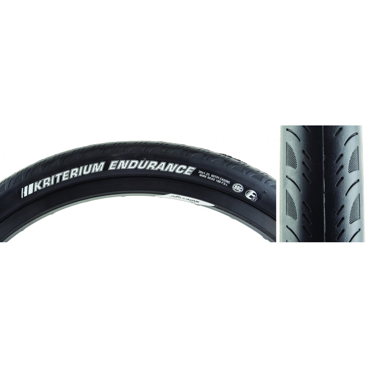 Tire Ken Kriterium Enduro Sport 20X1.25 Black/Bk Hrc/E3/60 Wire 80Psi
