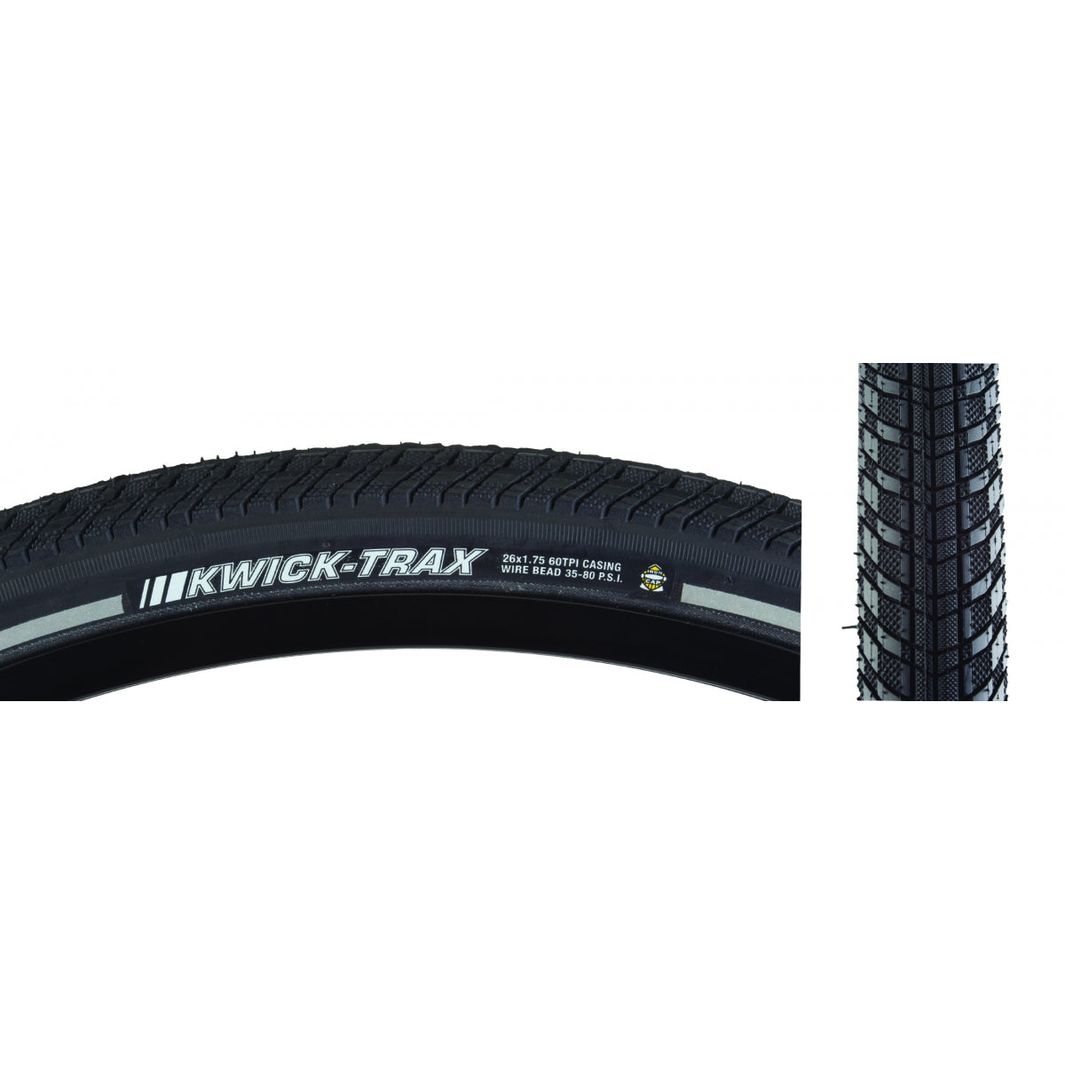 Tire Ken Kwick Trax 26X1.75 Black/Bk/Ref Src/Icap/60 Wire 80Psi