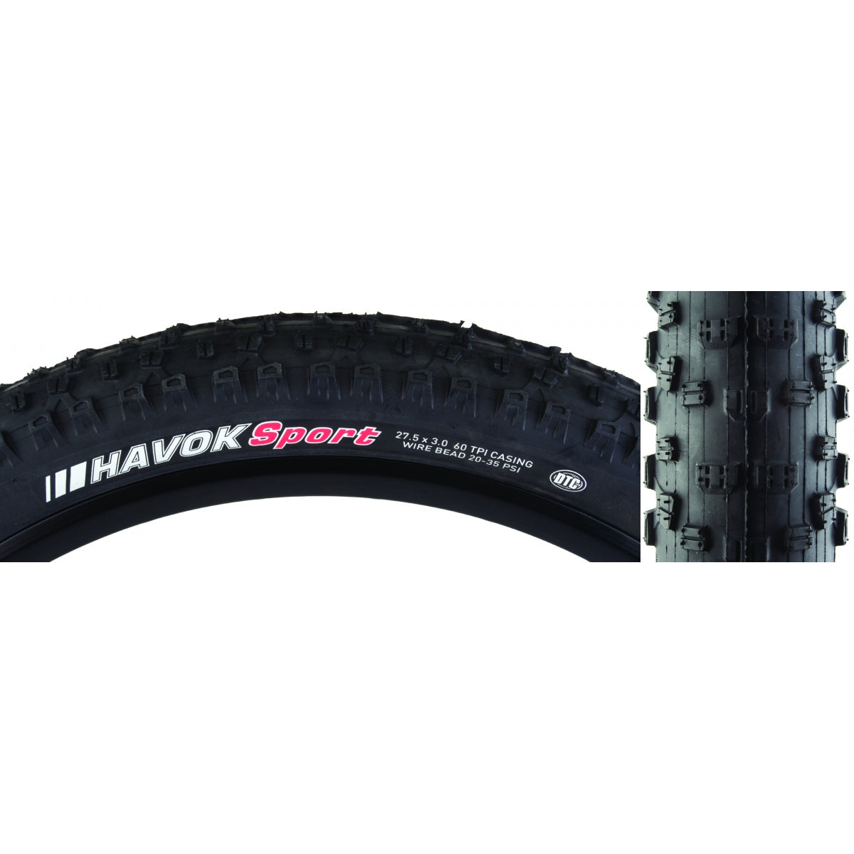 Tire Ken Havok Sport 27.5X3.0 Black/Bk Dtc/60 Wire 35Psi