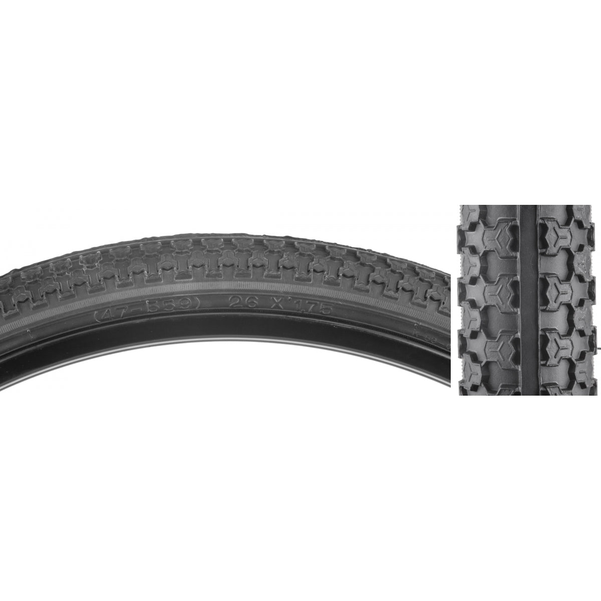 Tire Sunlite 26X1.75 Black/Bk Raised Ctr K52 Wire