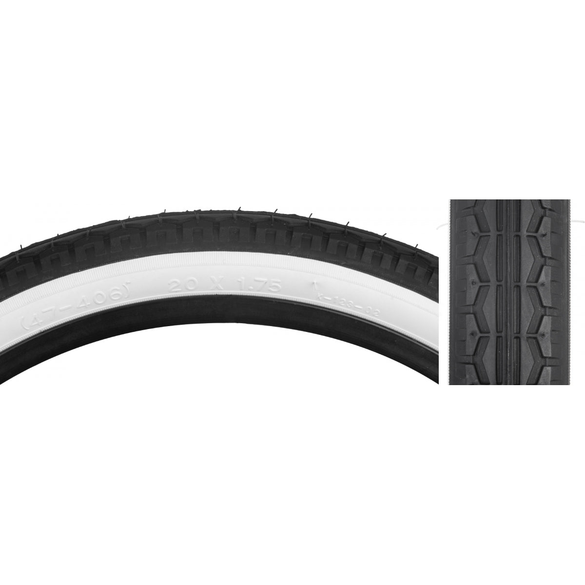 Tire Sunlite 20X1.75 Black/Wh Street K123 Wire