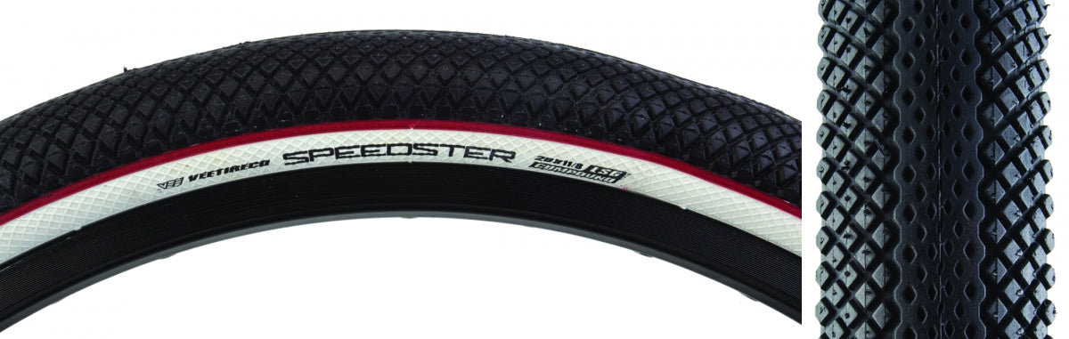 Tire Vee Speedster 20X1-1/8 Black/Wh/Rd-Stripe Lsg Fold