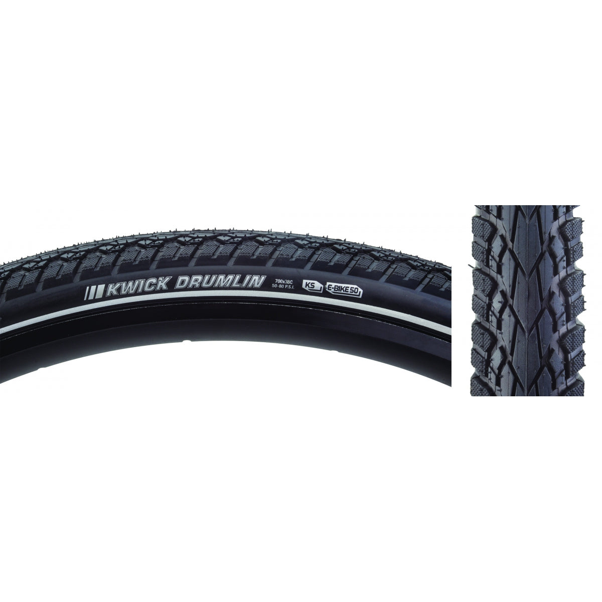 Kenda Kwick Drumlin Tire - 700 x 38, Clincher, Wire, Black/Reflective, K-Shield, SRC, E-50